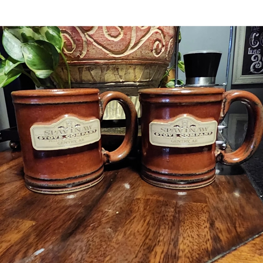 2 Sunset Hill Stoneware Mug Spavinaw Stove Co. Coffee Mug Made AR, USA 3.5 X 3"